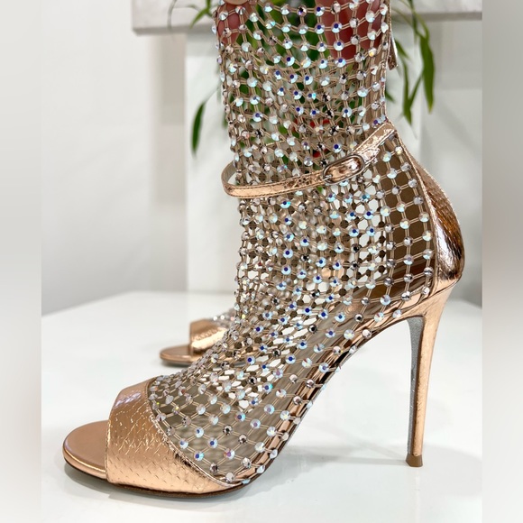 Rene Caovilla Mesh and Metallic Net boots Galaxia Embellished Sandals - Picture 1 of 16